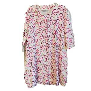 Bryn Walker White Pink Squiggly Design Italian Linen Duster Oversized Jacket  M
